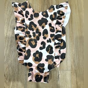 Mud Pie Leopard Print Ruffle Swimsuit 9-12 months